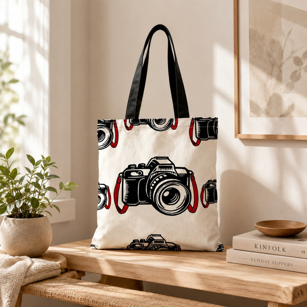 Camera Print Tote Bag – Reusable Everyday Shopper for Photography Lovers