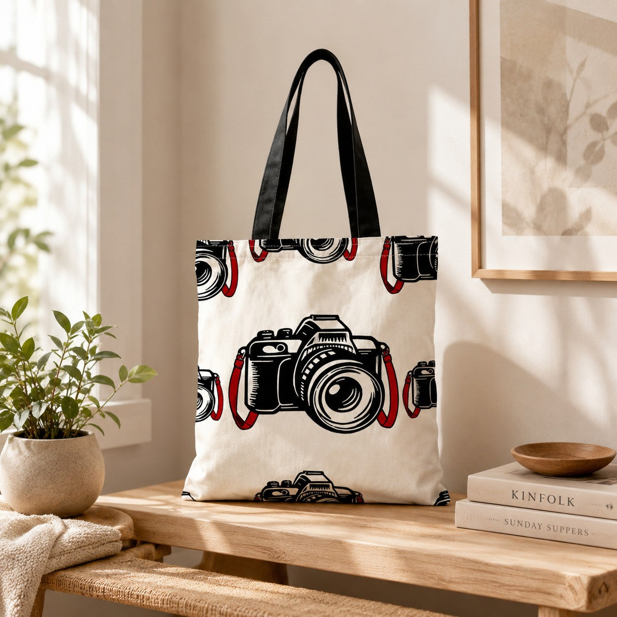 Camera Print Tote Bag – Reusable Everyday Shopper for Photography Lovers